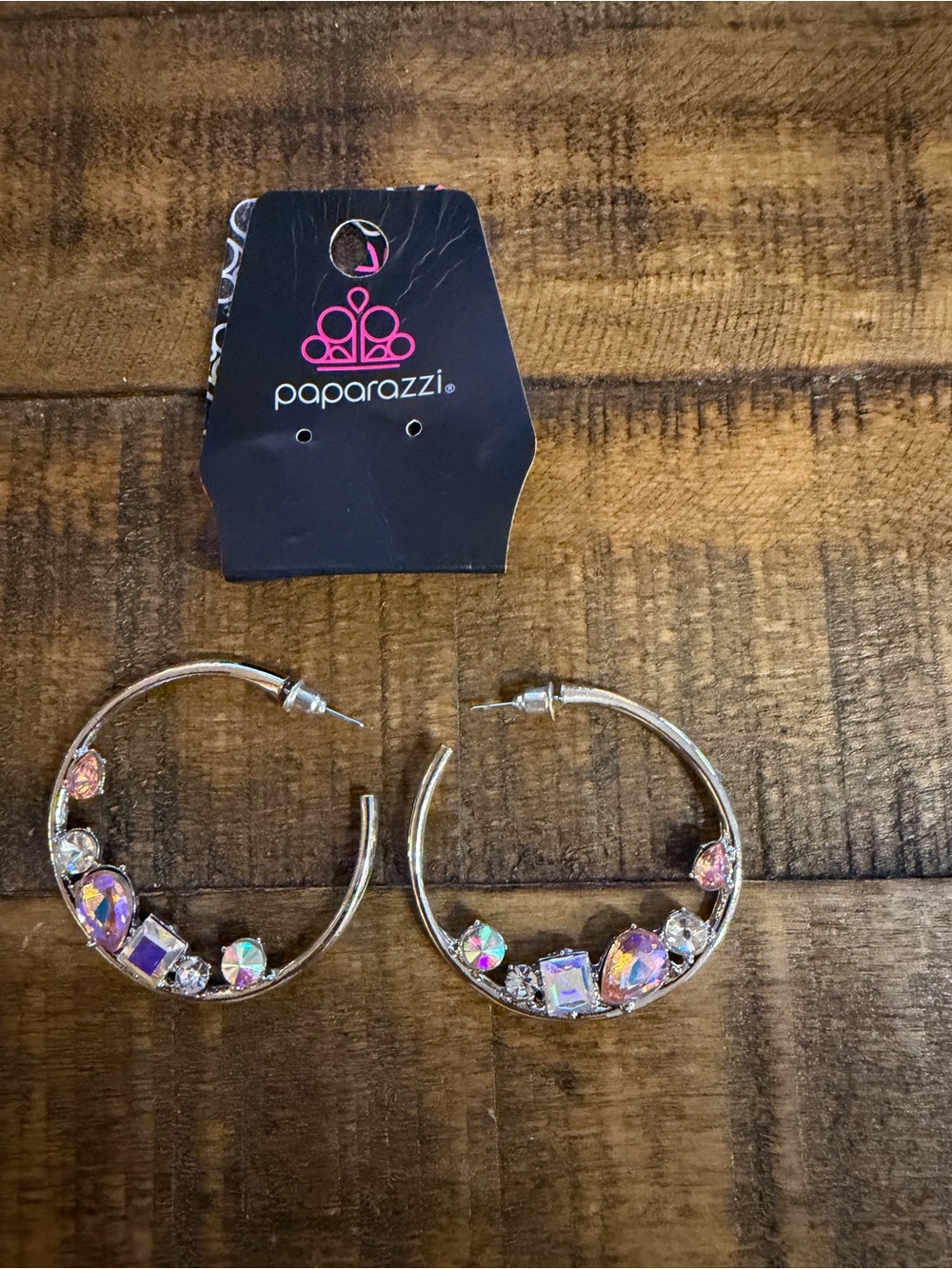 Paparazzi Iridescent Crystal Hoop Earrings in Silver